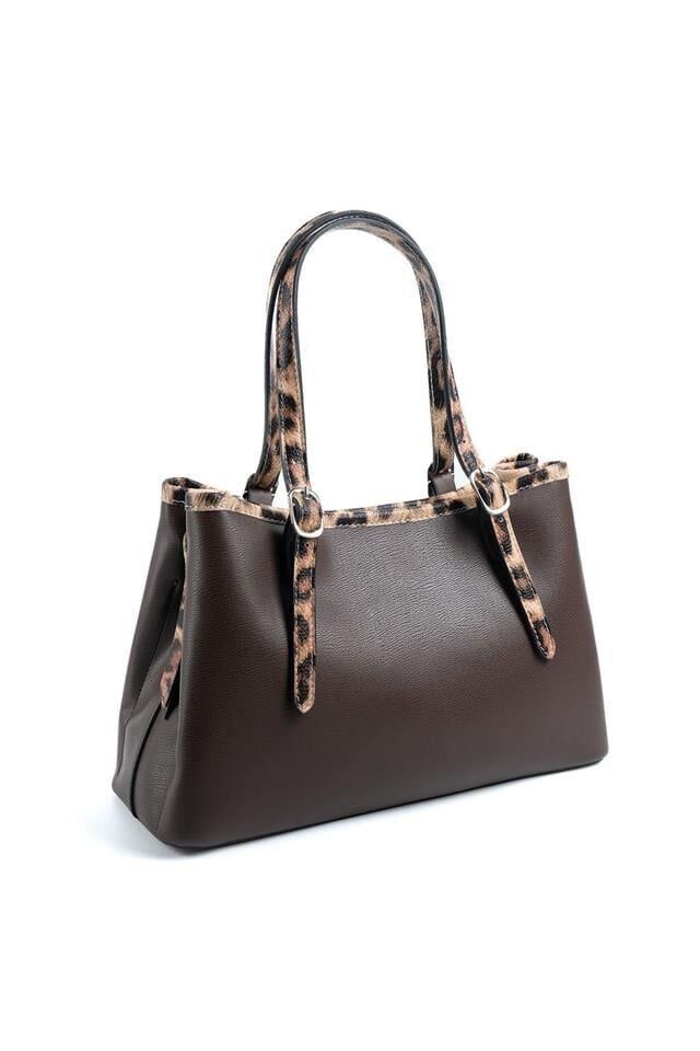 Silver Polo Kadın El Çantası Düz Kahve-Leopar Taba