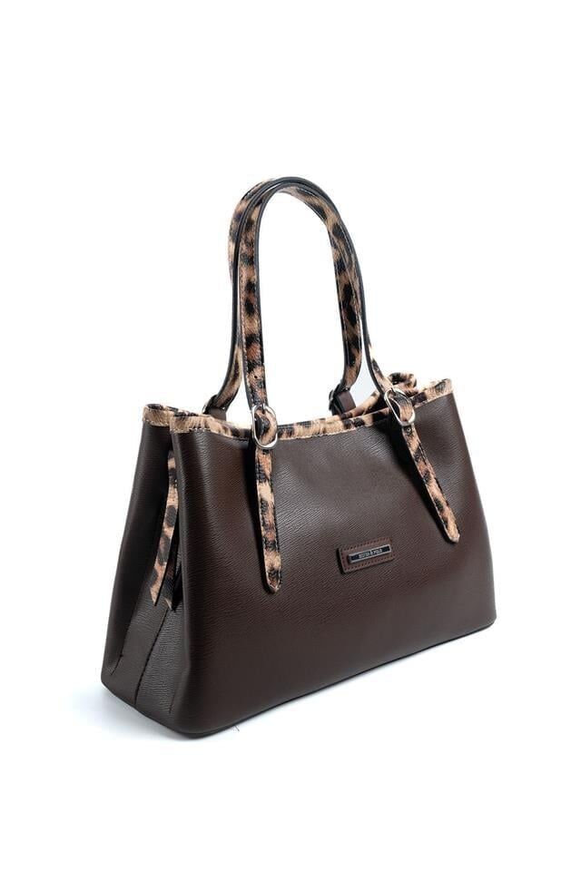 Silver Polo Kadın El Çantası Düz Kahve-Leopar Taba