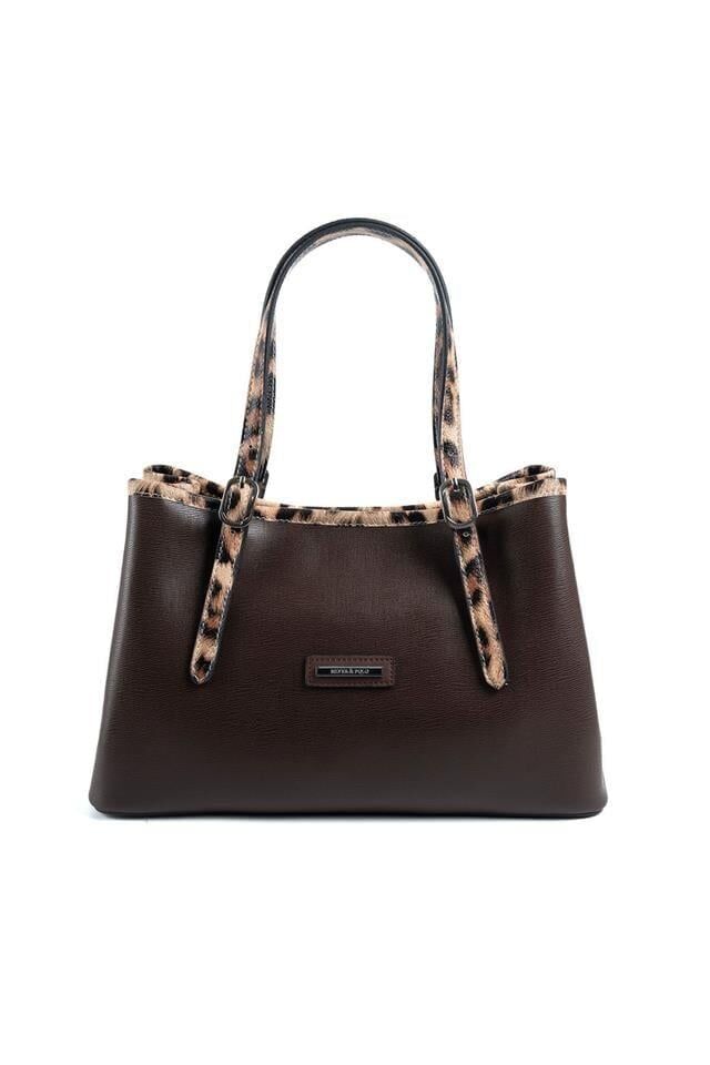 Silver Polo Kadın El Çantası Düz Kahve-Leopar Taba