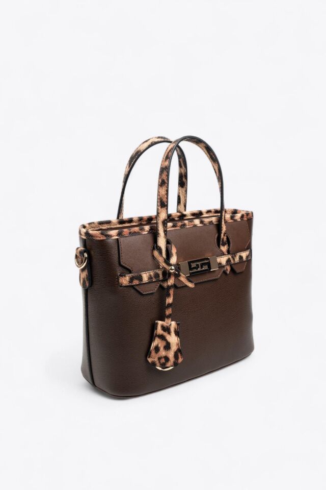 Silver Polo  Kadın El Çantası Kahve-Leopar Taba
