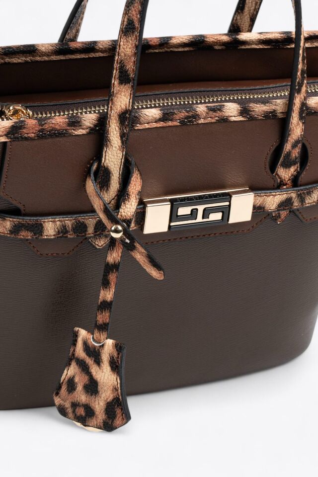 Silver Polo  Kadın El Çantası Kahve-Leopar Taba