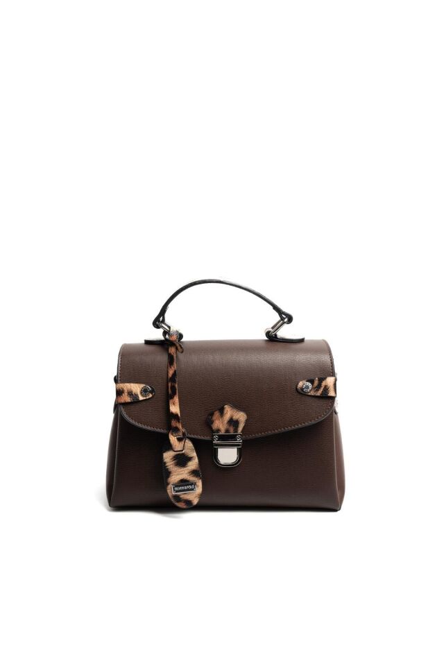 Silver Polo Kadın El Çantası Düz Kahve-Leopar Taba